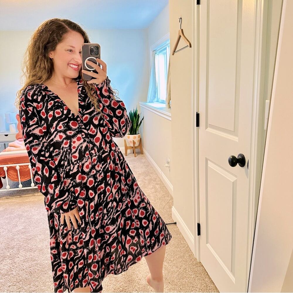 NWT Anthropologie Evyβs Tree Black Pink Long Sleeve Mini Dress 1X